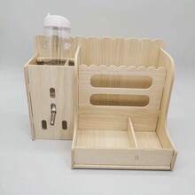 Multi-Functional Wooden Pet Grass Rack, Food Bowl, Water Dispenser