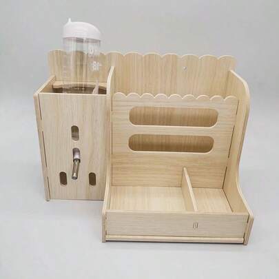 Multi-Functional Wooden Pet Grass Rack, Food Bowl, Water Dispenser