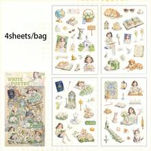 Bộ 4 sticker, dòng Mancurial, với hình ảnh các nhân vật, thú cưng và họa tiết hoa lá đẹp mắt, thích hợp để dán lên sổ lưu niệm, sổ tay, và có thể dùng để trang trí khung ảnh, máy tính, ốp điện thoại, cốc, tạp chí, hộp bút, hành lý. Cũng thích hợp làm sticker cá nhân hóa, đồ dùng học tập, quà Giáng sinh, quà tặng cho nữ, người hâm mộ, đồ dùng làm sổ lưu niệm, văn phòng phẩm dễ thương. - Nhiều màu - Xem 16