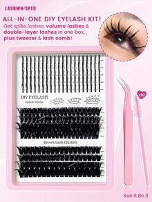 262pcs DIY Manga Fairy Lash Clusters & Spikes, Wispy Thick False Eyelashes For At-Home Makeup,Lash Glue Not Included - Pink - View 12