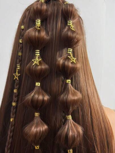45个金色脏辫发圈，开斋节派对编发配饰，镂空星月金属发饰