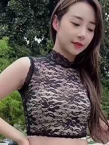 1pc Women's Camellia Hollow Out Decorative Fake Collar, Random - Black - View 3