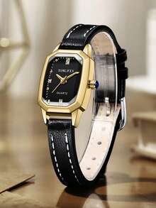 1 chiếc đồng hồ đeo tay nữ sang trọng cổ điển mạ vàng, hình chữ nhật, mặt nhỏ, đính kim cương lấp lánh tinh tế, thanh lịch, màu sắc tối giản thời trang, chất lượng cao, phù hợp với mọi trang phục và dịp lễ. - màu đen - Xem 8