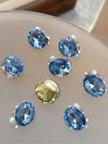 10/30pcs Cobalt Blue Cascading Crystals - Asymmetric Heart Pendant, Sparkling Like Diamonds, Luxurious 3D Cluster Decoration, Suitable For Nail Art, Adhesive, Nail Gemstones - 藍色 - 查看 9