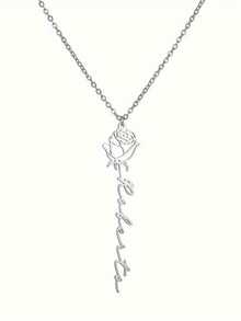 Customized 1pc 18K Gold Plated Stainless Steel Personalized Name Necklace With Rose Pendant - Customized English Font, Ideal For Mother's Day, Valentine's Day, Birthday, Anniversary, Graduation And Christmas Gifts, Letter Necklace - Multicolor - View 6