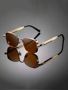 1 Par de Óculos da Moda Novos com Armação Grande de Metal e Mola, Adequado para Viagens ao Ar Livre, Novos Óculos da Moda Estilo Punk Steam em Metal para Homens, Óculos da Moda de Armação Quadrada Retrô - Multicolorido - Visão 18