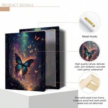 Set de 3 piezas de arte de pared de lienzo con mariposas, diseño de mariposas de bosque soñador, decoración de pared, patrón de mariposas, decoración moderna para el hogar, adecuado para decoración del hogar, decoración de habitación, decoración de dormitorio, decoración de sala de estar, decoración de baño, decoración de pared, arte de pared opcional con marco. - Multicolor - Ver 11