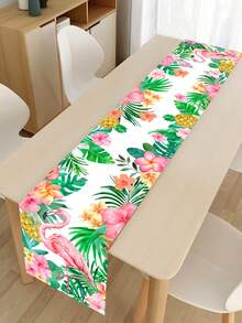 1件夏威夷主题桌旗，花卉棕榈叶和火烈鸟图案涤纶桌旗，夏季夏威夷派对桌布，节日生日婚礼派对装饰，夏季海滩餐桌装饰，夏威夷阿罗哈派对装饰，夏季室内外派对桌布，餐桌厨房装饰桌裙，春季装饰，家居装饰桌布套装，节日派对礼物 - 夏威夷花卉紅鶴 - 查看 3