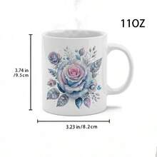 1 Pc 11oz Ceramic Mug, Glittering Frost Rose Bouquet - Stunning Watercolor Graphic Of Icy Blue And Pink Roses Dusted With Shimmering Sparkles And Jewels; A Luxurious Gift For Wives, Mothers, And Girlfriends, Ideal For Celebrating Birthdays, Anniversaries, And Mother's Day - White - View 6