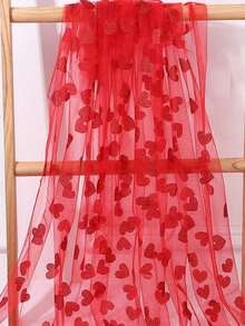 1件装 RedHeart 薄纱蕾丝桌旗，饰有亮面爱心图案 - 适用于婚礼、情人节、母亲节、生日 - 蕾丝桌饰、婚礼拱门装饰、派对装饰面料、爱心图案 - 紅色 - 查看 2