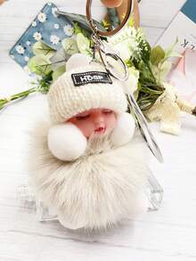 狐狸毛球睡覺娃娃毛絨吊墜,新年禮物,適用於袋子、汽車鑰匙、可愛鑰匙扣吊墜