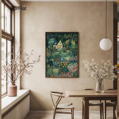 1pc Rustic Cottage Garden Wall Art Print, Whimsical Floral Illustration Poster, Garden Art Print, Cottagecore Wall Decor, Spring Summer Floral Painting, Rustic Farmhouse, Neutral Nature Wall Art Decor, No Frame