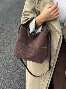 大容量女士单肩包、斜挎包、手提包，秋季款 - 咖啡 - 查看 12