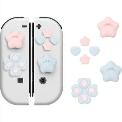 Joy - Con 専用方向キーカバー&スティックカバー セット Switch/Switch 有機ELモデルのJoy - Con 対応 取り付け簡単 滑り止め アナログスティックカバー ジョイコン カバー 親指グリップキャップ (ブルーとピンク)