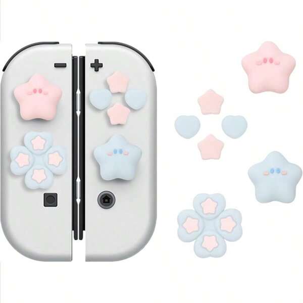 Joy - Con 専用方向キーカバー&スティックカバー セット Switch/Switch 有機ELモデルのJoy - Con 対応 取り付け簡単 滑り止め アナログスティックカバー ジョイコン カバー 親指グリップキャップ (ブルーとピンク)