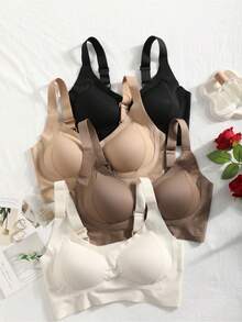 4 Pcs/Set Women's Seamless Solid Color Wire-Free Sports Bra, Providing Gathering And Soft Support, Suitable For Running And Yoga, With Comfortable Wide Straps.,Women's Bras,New Years Outfit Women,4 PSC Of Beautiful Back Soft Support Lifting Seamless Underwear Gathered Breathable Side Breasts Without Steel Ring Bra - 彩色 - 查看 13