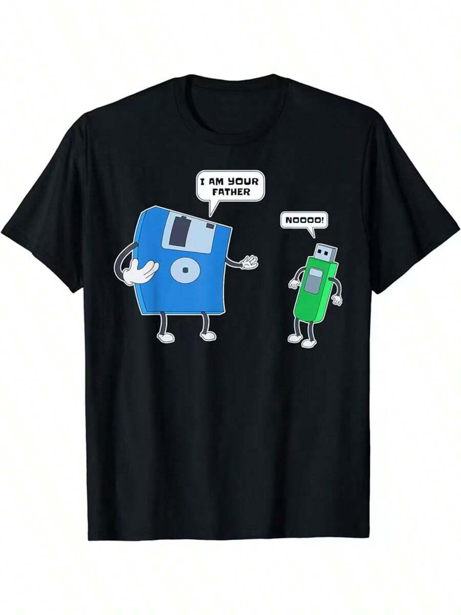 playera de hombre Camiseta Gráfica de Ingeniero de Discos Floppy Padre e Hijo - Camiseta Casual de Poliéster con Cuello Redondo para Hombres, Lavable a Máquina cosas de hombre streetwear ropa hombre - Negro - Ver 1