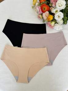 3条装女士瑜伽内裤，时尚舒适简约风 - 彩色 - 查看 3