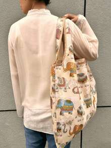 Ce sac totem pliable avec un motif d'éléphant est indispensable pour l'automne et l'hiver. Élégant et portable, il convient pour le shopping, les voyages, l'école et diverses autres occasions. Son design simple et à la mode, dans une couleur unie, est parfait pour ranger les fournitures scolaires. Ce sac de courses pliable est polyvalent. - Multicolore - Voir 6