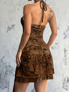 Đầm nữ mùa hè xếp ly cổ yếm, thời trang và gợi cảm, thích hợp cho ngày Valentine, hẹn hò, tụ họp, tiệc tùng, du lịch, kỳ nghỉ, đi biển và các dịp khác. - màu nâu - Xem 4