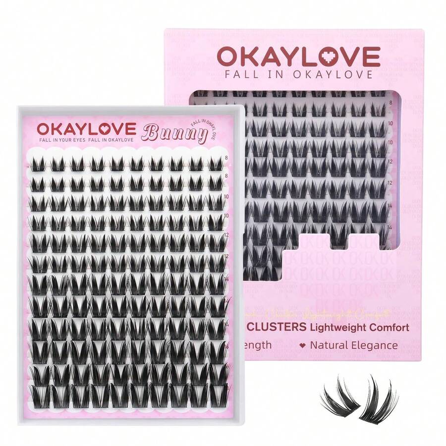 OKAYLOVE Manga Lash Clusters With Spikes, LIRA 8-18mm DIY Cluster Eyelash Extensions Kit, 140pcs CC Curl Clear Band Individual Lashes With Lash Bond And Seal, Remover, Lash Tweezers - 兔子 - 僅睫毛 - 查看 1