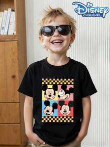 This Disney Mickey Mouse Graphic Crewneck T-Shirt Is Suitable For Both Boys And Girls And Is Perfect For Holiday Parties, Family Gatherings, Outdoor Activities, Travel, And As A Gift For Children Visiting Disneyland. - 黑色 - 查看 1