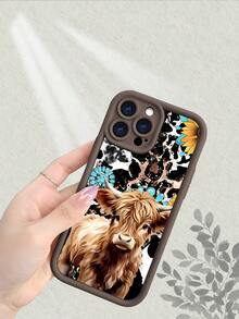 Cute Highland Cow Sunflower Turquoise Leopard Print Phone Case For IPhone 17 16 15 14 13 12 11 7 X,New Thickened Shockproof Scratch-Resistant Case With Comfortable Matte Feel,Western Farmhouse Style Protective Cover - Cà phê nâu - Xem 4