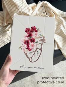 可爱卡通彩色花卉字母爱心双面亚克力透明水晶后盖，防震耐用，适用于iPad 7、8和10代（10.2英寸）。内置笔槽，支持睡眠/唤醒功能和多种折叠支架模式。是万圣节和新年礼物的理想之选。 - 彩色 - 查看 3