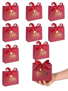 10PCS/1PC/Small Bowknot Gift Box [Including Ribbon] Valentine's Day Gift Box, Packaging Box, Packaging Bag, Can Hold Small Items, For Lovers, For Friends, Suitable For Valentine's Day, Birthdays, Party Gift Boxes