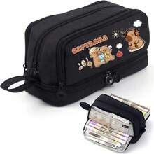 Capybara Cute 6pcs Click Pens - Black Ink, Plastic, No Feathers, Stocking Filler, Notebook Accessories|Playful Design|Plastic Pens,Large-Capacity Multi-Layer Pencil Case,Back To School Supplies Essentials Office Supplies Valentine's Day Gifts - Multicolor - View 7