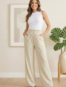 Fabric Pants With Pockets, Vacation, Home, Summer - Kem - Xem 4