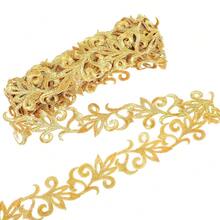 4.37 Yards Gold Lace Trim For Sewing Appliques Embellishments Embroidery Fabric Polyester Ribbons Metallic Border Iron On Floral Lace Patches Wide Adhesive Goldenrod For Costumes Gowns Hat Decoration - Vàng - Xem 1