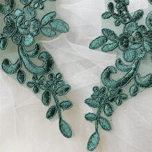 Lace Applique With Sequin Corded Flower Embroidery Lace Appliques Lace Motif Dress Patches For Craft Projects Mirror Pair (Emerald) - Ngọc lục bảo - Xem 3