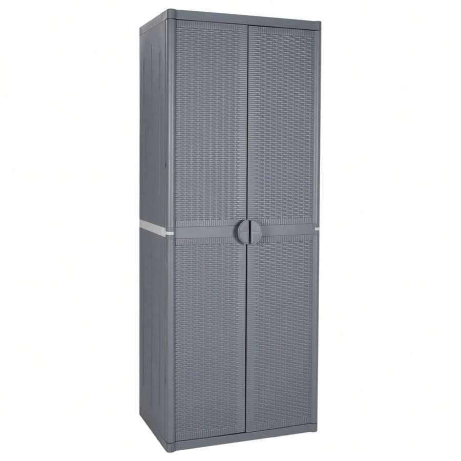 vidaXL Armoire de rangement de jardin gris 65x45x172 cm PP rotin - Gris - Voir 1