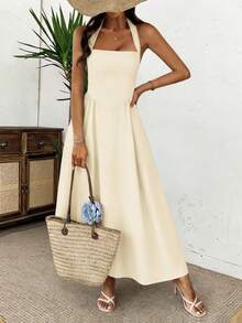 Los vestidos de mujer de primavera y verano de Unadoll con tirantes sin espalda, cremalleras y pliegues son de un estilo casual y elegante, perfectos para la playa, las vacaciones, las citas, los festivales de música, el Día de San Valentín, los cumpleaños y las fiestas. - Albaricoque - Ver 8