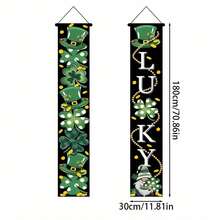 1 Pair, St. Patrick's Day Door Flag Set, Shamrock And Little Man Design, Polyester Irish Themed Party Decoration, Home Entrance Welcome Sign, Suitable For Home, Party And Carnival Decoration, St. Patrick's Eve Porch Welcome Sign, Polyester Material, Home Indoor And Outdoor Door Curtain Decoration, Bridal Party, Birthday, General Occasion, Celebration Decoration. - Multicolor - View 3