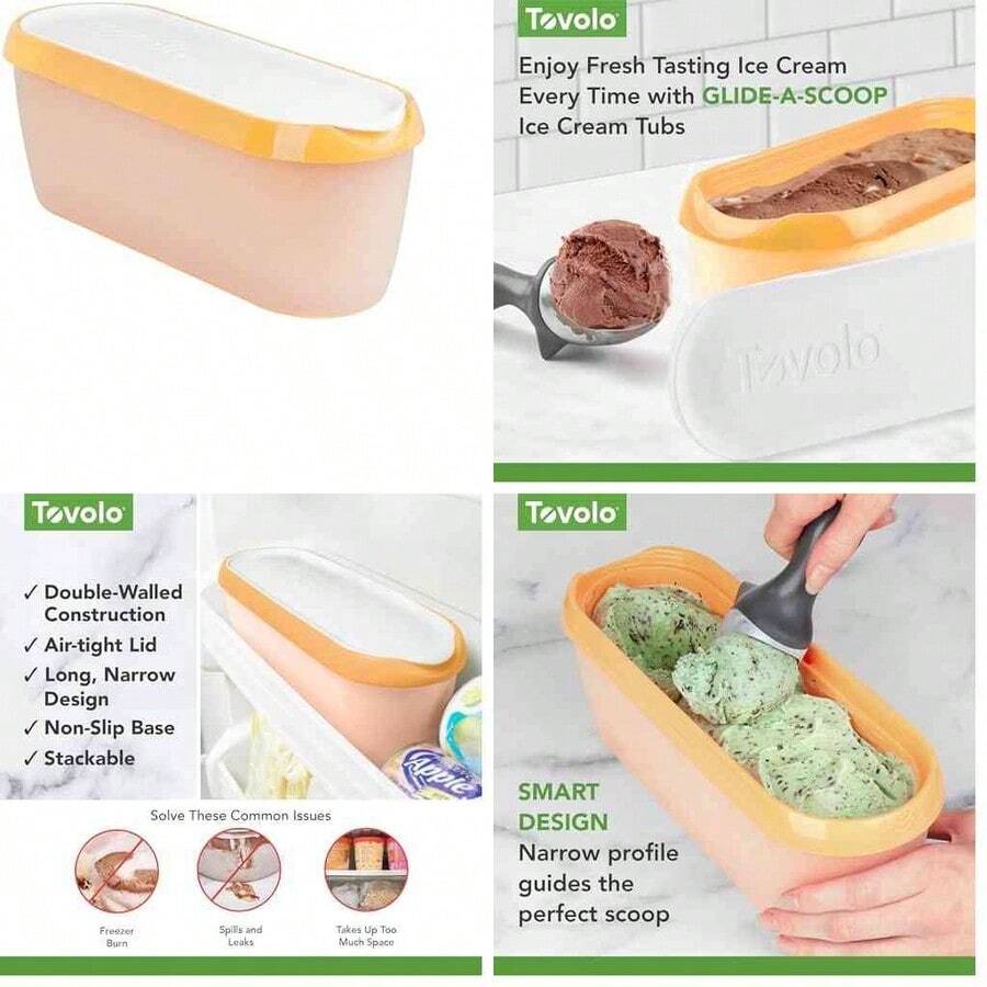 Tovolo Glide-A-Scoop - Tina de helado reutilizable Sunburst, contenedor hermtico sin BPA para helado casero, almacenamiento compacto para congelador, apto para lavaplatos (1.5 cuartos de galn) - rayos de sol+1.4 l - Ver 1
