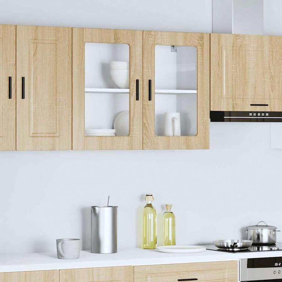 vidaXL Armadio murale da cucina e porte in vetro Porto chêne Sonoma - Castano - Visualizzare 1