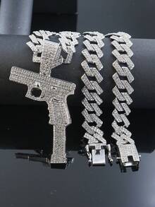 1件镶满钻石的手枪吊坠项链，时尚男士链项链，嘻哈配饰，独特礼物