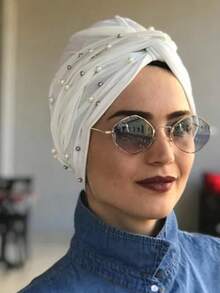 1pc White Lining Headscarf, Women's Quick-Wear Headscarf, Classic Style, 4 Wearing Methods - White - View 5