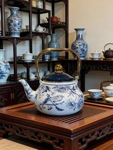 SummitPulse 1 ấm đun nước tráng men sứ xanh trắng kiểu Trung Quốc, thích hợp cho mọi mùa, tương thích với bếp lửa và bếp từ, đa chức năng dùng để đun nước, pha trà, cà phê, là món quà lý tưởng cho bạn bè và gia đình vào các dịp lễ và sinh nhật. - Xanh và Trắng - Xem 10