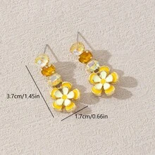 一对复古珐琅五瓣层叠花朵及闪亮立方氧化锆吊坠耳环，手工制作，适合女性日常、休闲或派对佩戴，亦可作为礼物赠送。形状、颜色和花朵图案位置可能略有不同。 - 檸檬黃 - 查看 9