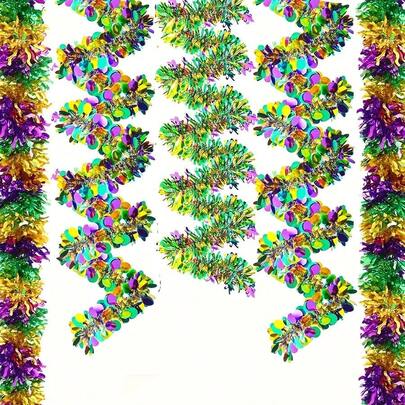 3件套金色紫色绿色金属闪光流苏花环装饰，适用于狂欢节