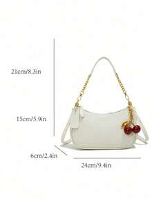 The New Fashion Classic Wild Letter Pattern Decoration Design Solid Color Pu Waterproof Fabric Shoulder Crescent Bag Underarm Bag Is Suitable For Shopping And Can Be Slung. - 白色 - 查看 6