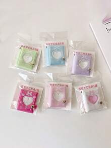 1pc 2-Inch Heart-Shaped Mini Photo Album Keychain, Fits 32 Photos, Hollow Heart Cover Design, Suitable For Fans To Carry Around - Multicolor - View 8