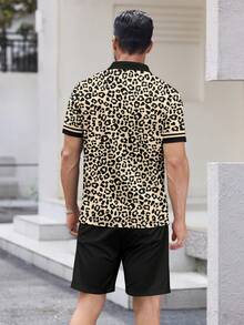 男士夏季度假休闲豹纹 Polo 衫和短裤套装 - 彩色 - 查看 4