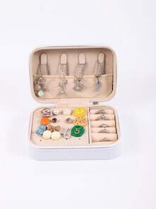 1pc Women's Portable Jewelry Box - Elegant Necklace, Ring And Earring Organizer And Storage Box, Perfect Square Zipper Jewelry Case, Ideal For Valentine's Day, Christmas Gifts And Back To School Essentials, A Must-Have For Fashion Enthusiasts And Jewelry Collectors To Keep Your Treasures Stylish, Suitable For Any Occasion, A Great Gift Choice For Loved Ones And Self-Use, Upgrade Your Jewelry Collection With This Chic And Practical Accessory, Celebrate Love And Joy This Holiday Season With A Thoughtful Gift.