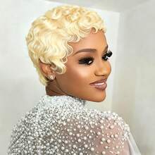 4 Inch Fingerwave Pixelated Curly Wig, Brazilian Remy Human Hair 613 Blonde Full Lace Wig, Deep Wave Curly Rose Net Cap - S613 - View 8