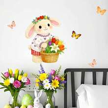 1pc Easter Cartoon Rabbit Basket & Butterfly Wall Sticker For Bedroom, Living Room, Cabinet Home Decor - Multicolor - View 10