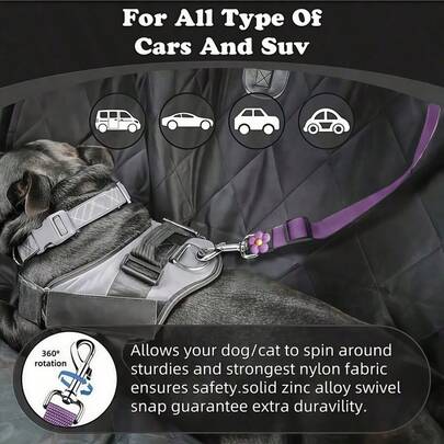 1pc Purple Flower Decor Pet Leash, Car Pet Leash With Buckle Design To Prevent Dogs From Moving Around In The Car, High Tensile Strength To Ensure Pet Travel Safety And Impact Protection